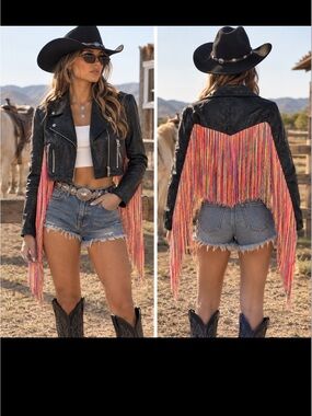 NWOT Club Exx “Love Wins“ Rainbow Fringe Moto Jacket